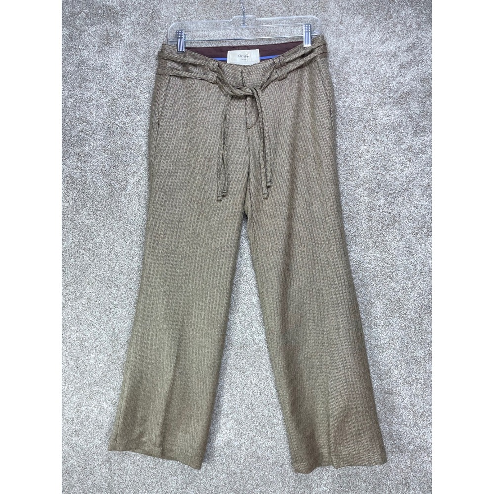 Old Navy Herringbone Wool Wide Leg Pants Womens 4 Brown Tie Belt Office Academia